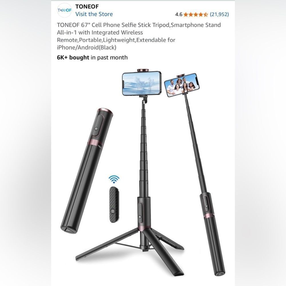 Black Tripod & Selfie Stick with Wireless Remote